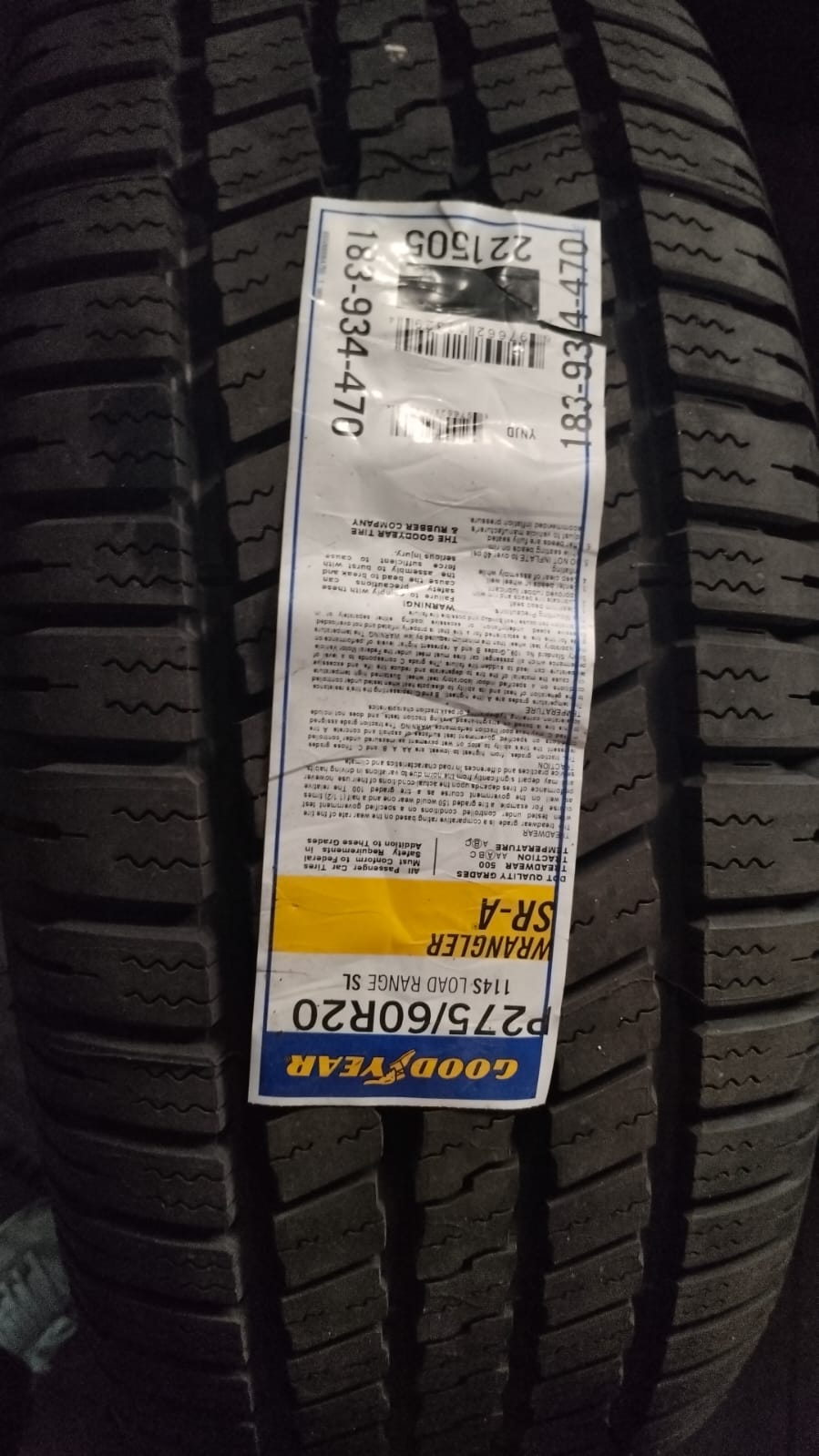 275/60R20 GOODYEAR WRANGLER SR-A 114 S VSB